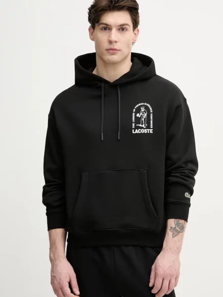 Lacoste pulover s kapuco bombažen črna