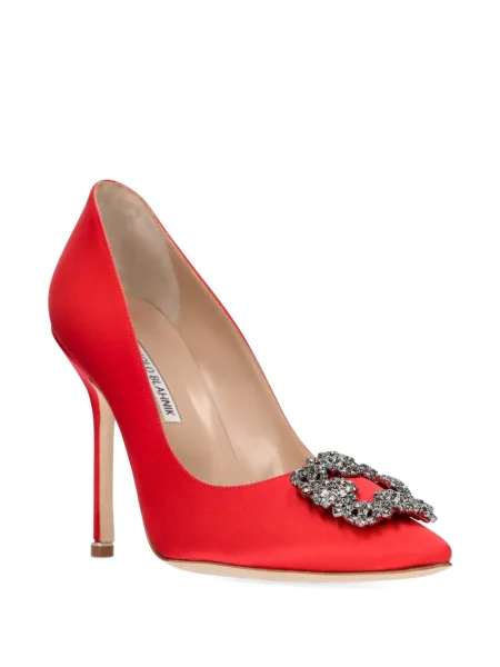 Pantofi cu toc Manolo Blahnik din satin cu cataramă roșu