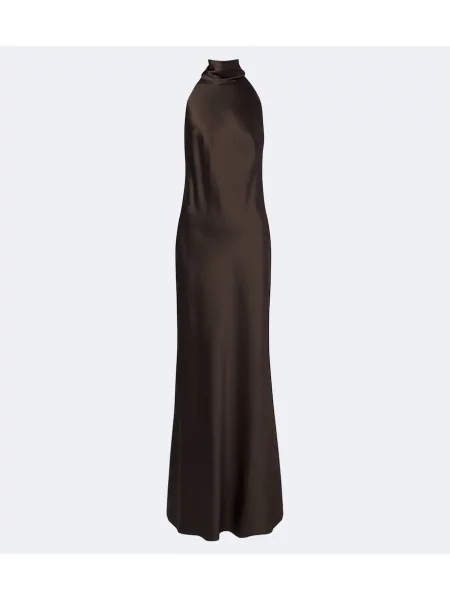 Rochie Ralph Lauren Collection din satin cu gât halter maro