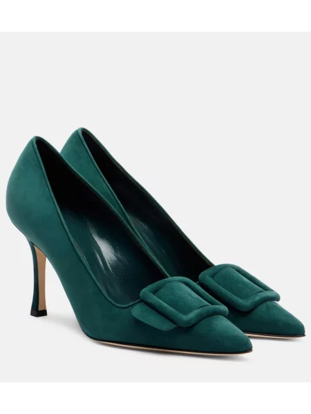Pantofi cu toc Manolo Blahnik din piele de căprioară verde