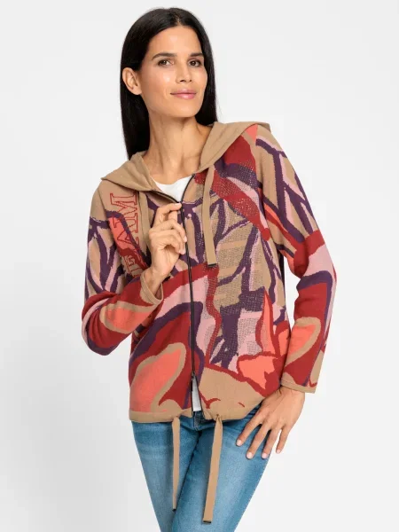 Heine Geacă tricotată maro cămilă / portocaliu roșu