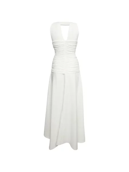 Rochie maxi Chats By C.dam cu volane asimetrică alb