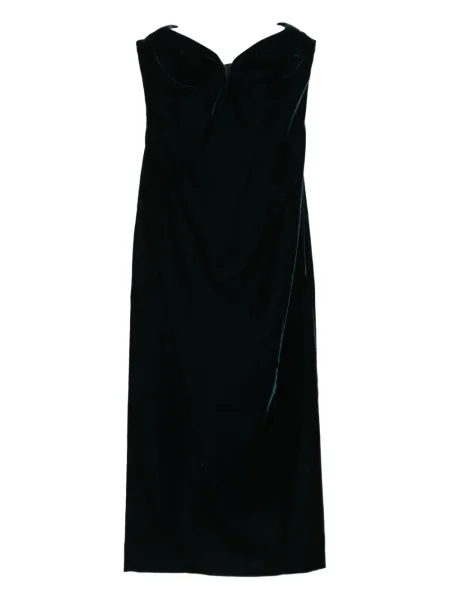 Rochie midi Mugler de catifea fără bretele verde
