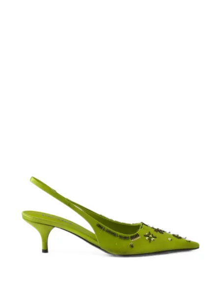 Pantofi cu toc Prada din satin slingback verde