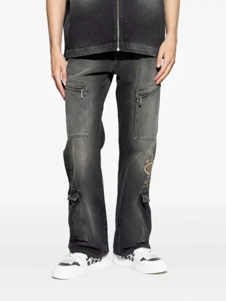 Blugi Off-white cu broderie alb