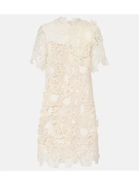 Rochie Oscar De La Renta cu model floral din dantelă alb