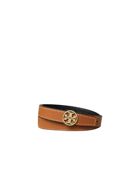 Pasek Tory Burch skórzany z paskiem dwustronny brązowy