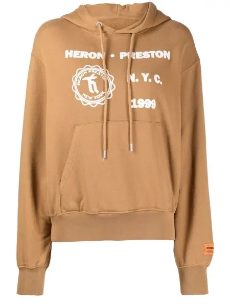 Bluza z kapturem Heron Preston z nadrukiem brązowa