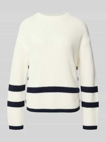 Sweter z dzianiny z okrągłym dekoltem model ‘VINIAH’ Oui biały
