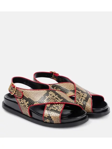 Sandale Dries Van Noten din piele slingback cu model piele de șarpe bej