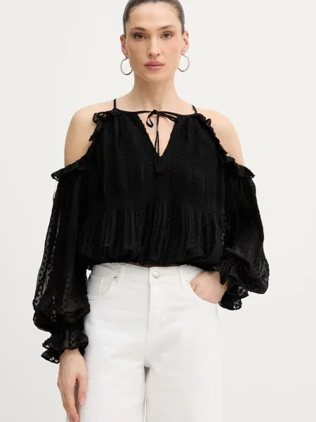 Bluzka z odkrytymi ramionami Guess z odkrytymi ramionami czarna