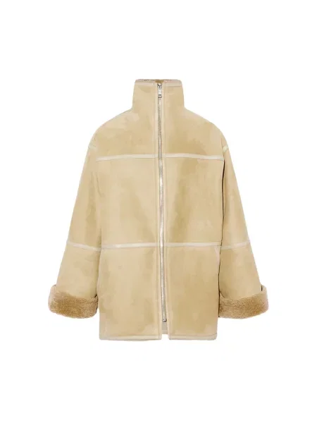 Krótka kurtka skórzana Yves Salomon beżowa