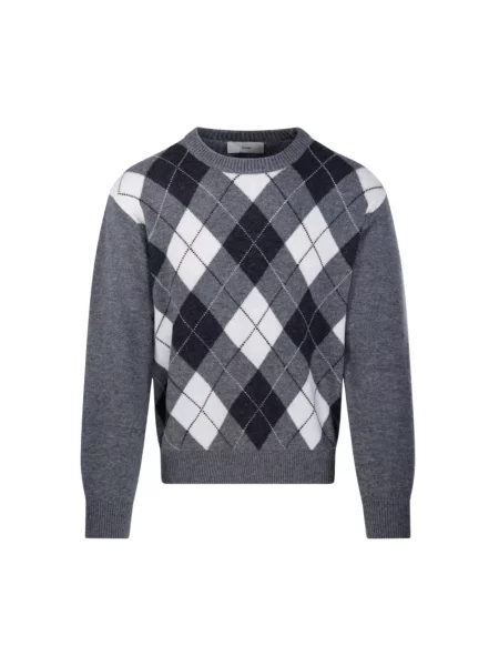 Sweter Dunst wełniany z wzorem argyle szary