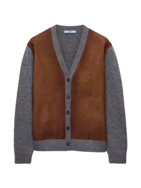Cardigan Prada din piele de căprioară gri