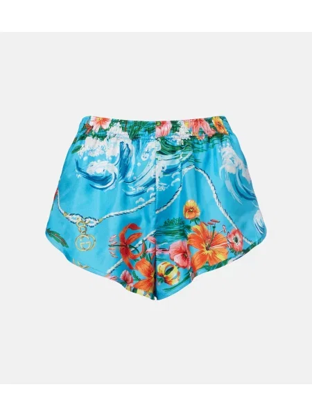 Pantaloni scurți Gucci de mătase cu model floral albastru