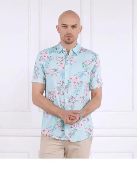 GUESS Cămașă SS ECO RAYON WLD ORC albastru