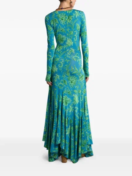 Rochie maxi Etro cu model floral de costum albastru