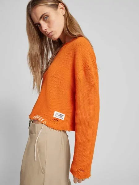 Sweter z efektem znoszenia Mm6 Maison Margiela pomarańczowy