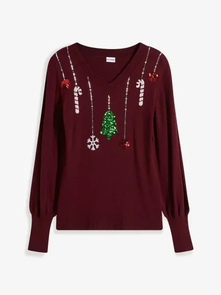 Sweter z cienkiej dzianiny z miękkiej mieszanki czerwony