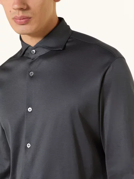 Stefan Brandt Žerzejová Košile Otis Slim Fit tmavě šedá