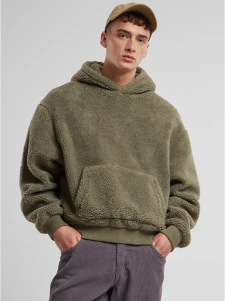 Hanorac cu glugă Urban Classics teddy verde