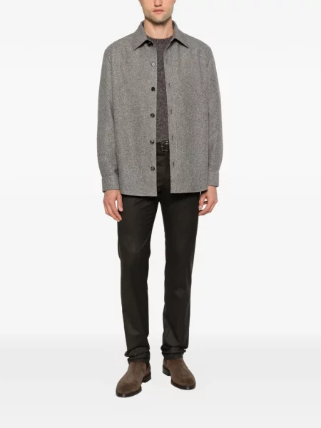 Geacă cămașă Zegna cu model herringbone gri