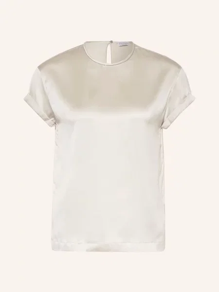 Brunello Cucinelli Bluzka Z Jedwabiu Z Ozdobnymi Kamykami weiss