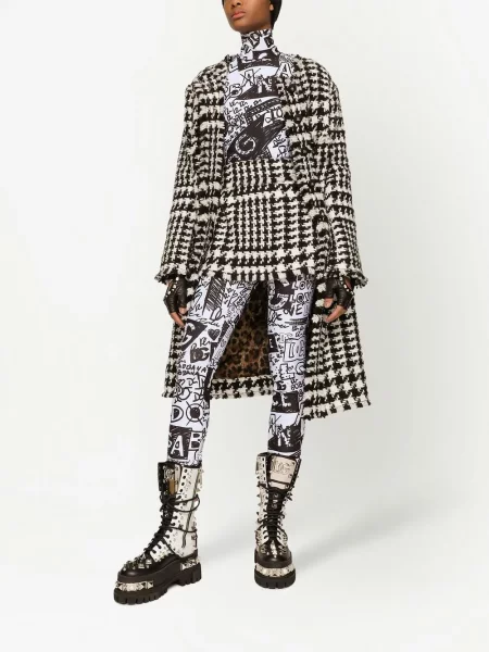 Vienakrūtis paltas Dolce & Gabbana tvido balta