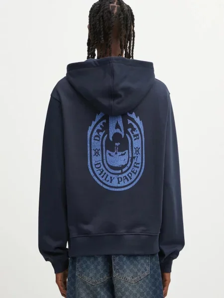 Daily Paper hanorac de Candle Label Hoodie bleumarin cu glugă cu imprimeu