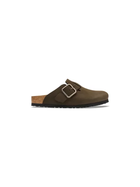 Klapki Birkenstock zamszowe na sprzączkę brązowe