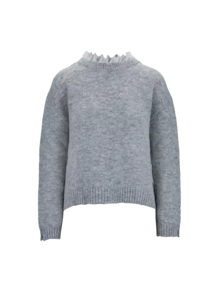 Sweter Soallure wełniany z okrągłym dekoltem szary