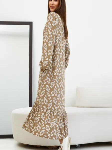 Макси платье Rimari с принтом из модала коричневое