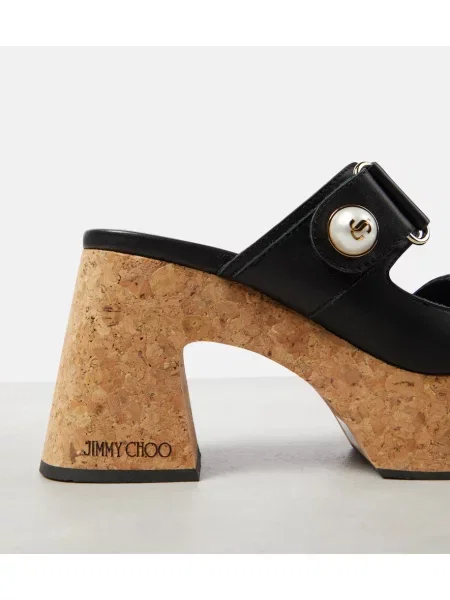 Papuci tip mules Jimmy Choo din piele cu platformă negru