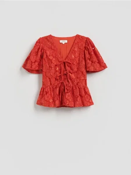 Reserved Блузка з мереживом перцевий червоний