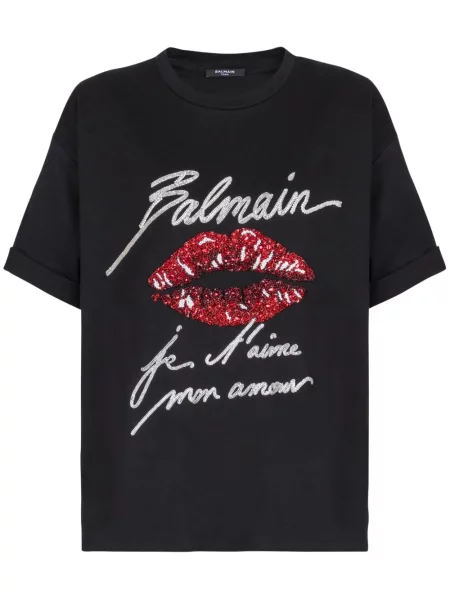 Tricou Balmain cu imagine scurt negru