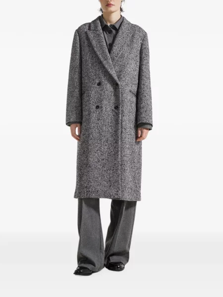 Palton Seventy cu model herringbone cu două rânduri de nasturi gri