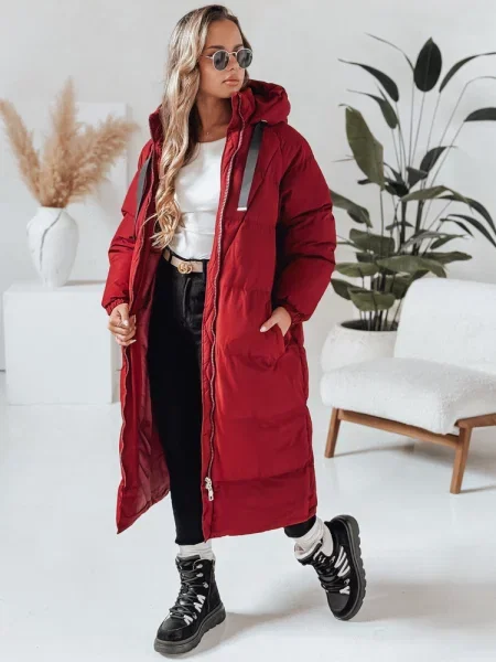 Kurtka zimowa długa pikowana COZYSEASON bordowa Dstreet