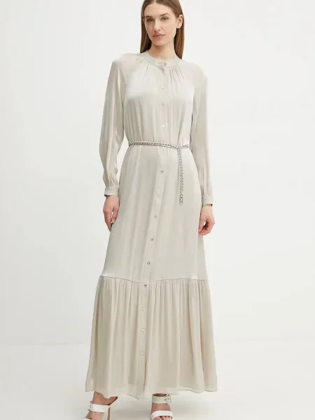 Рокля MICHAEL Michael Kors дълга разкроена бежово