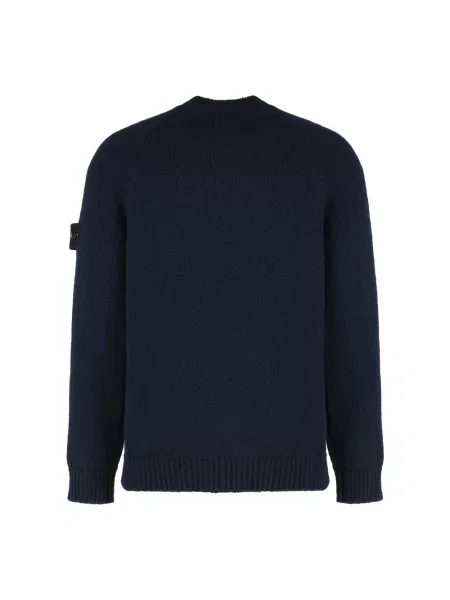 Sweter Stone Island wełniany z okrągłym dekoltem z kamieniami niebieski