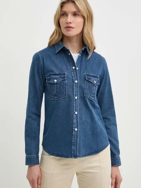 MAX&Co. cămașă jeans femei bleumarin cu guler clasic regular