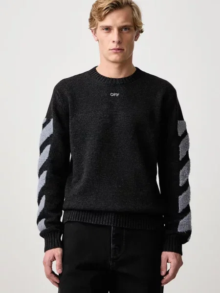 Off-White Diag Fuzzy pulover cu lână pentru bărbați alb
