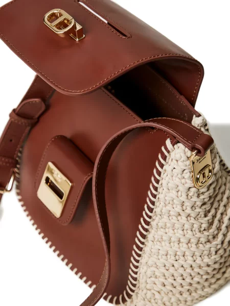 Geanta de piele Twinset din piele maro