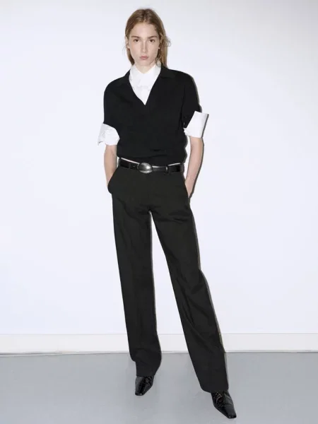 Sweter wełniany z kołnierzykiem polo Kobieta XL MANGO czarny