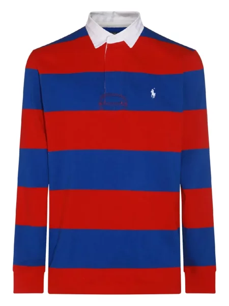 Кожена карирана поло тениска Polo Ralph Lauren бродирана бяло