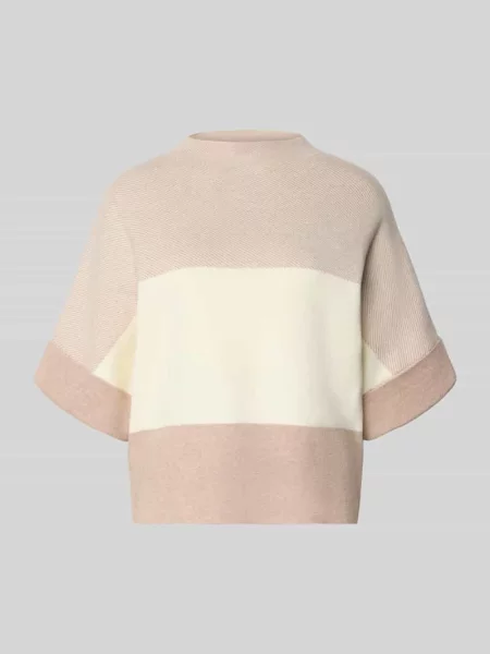 Sweter z dzianiny ze stójką More & More beżowy