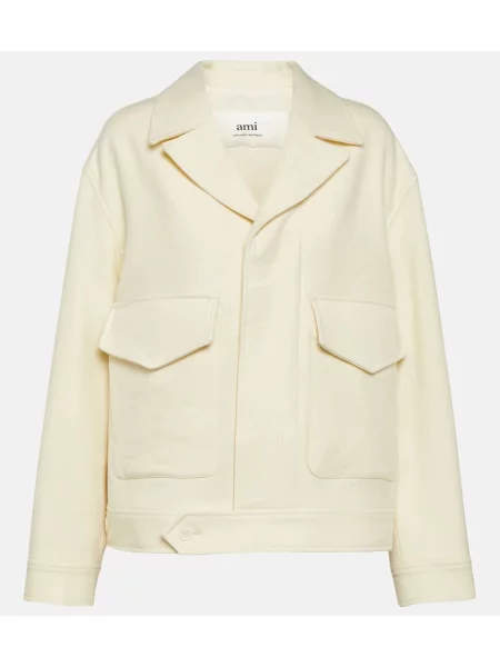 Kurtka Ami Paris wełniana z klapą casual beżowa