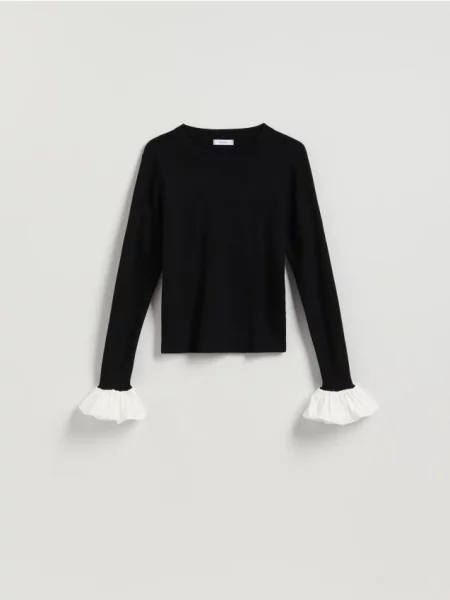 Reserved Sweter z ozdobną wstawką czarny