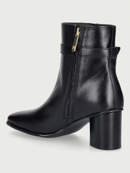 Tommy Hilfiger botki skórzane TH STRAP LEATHER BLOCK HEEL BOOT czarne