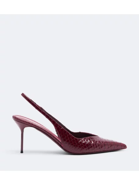 Pantofi cu toc Paris Texas din piele slingback cu model piele de șarpe roșu