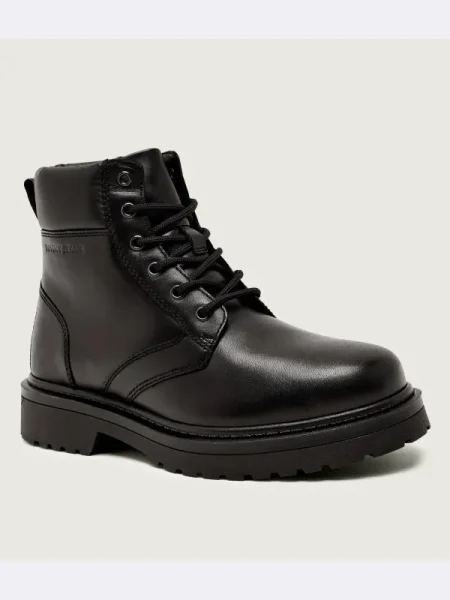 Tommy Jeans cizme de iarnă din piele TJM LACE UP BOOT negru